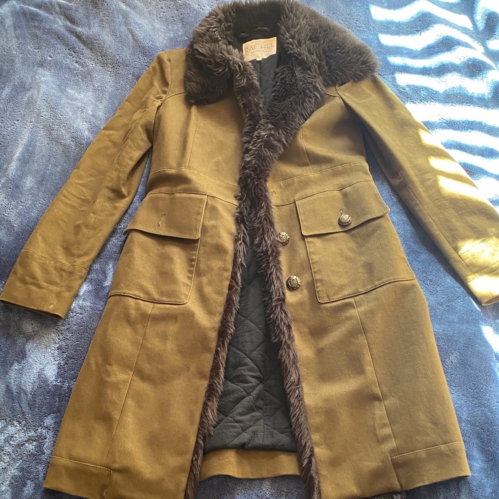 Rachel Roy Fur Trim Military-Style Coat